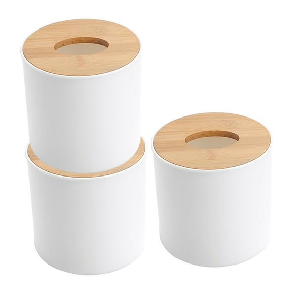 HEMOTON 3Pcs Round Wooden Tissue Box Cover Holder and Toilet Paper Roll Dispenser for Bathroom Kitchen Office Rustic Style