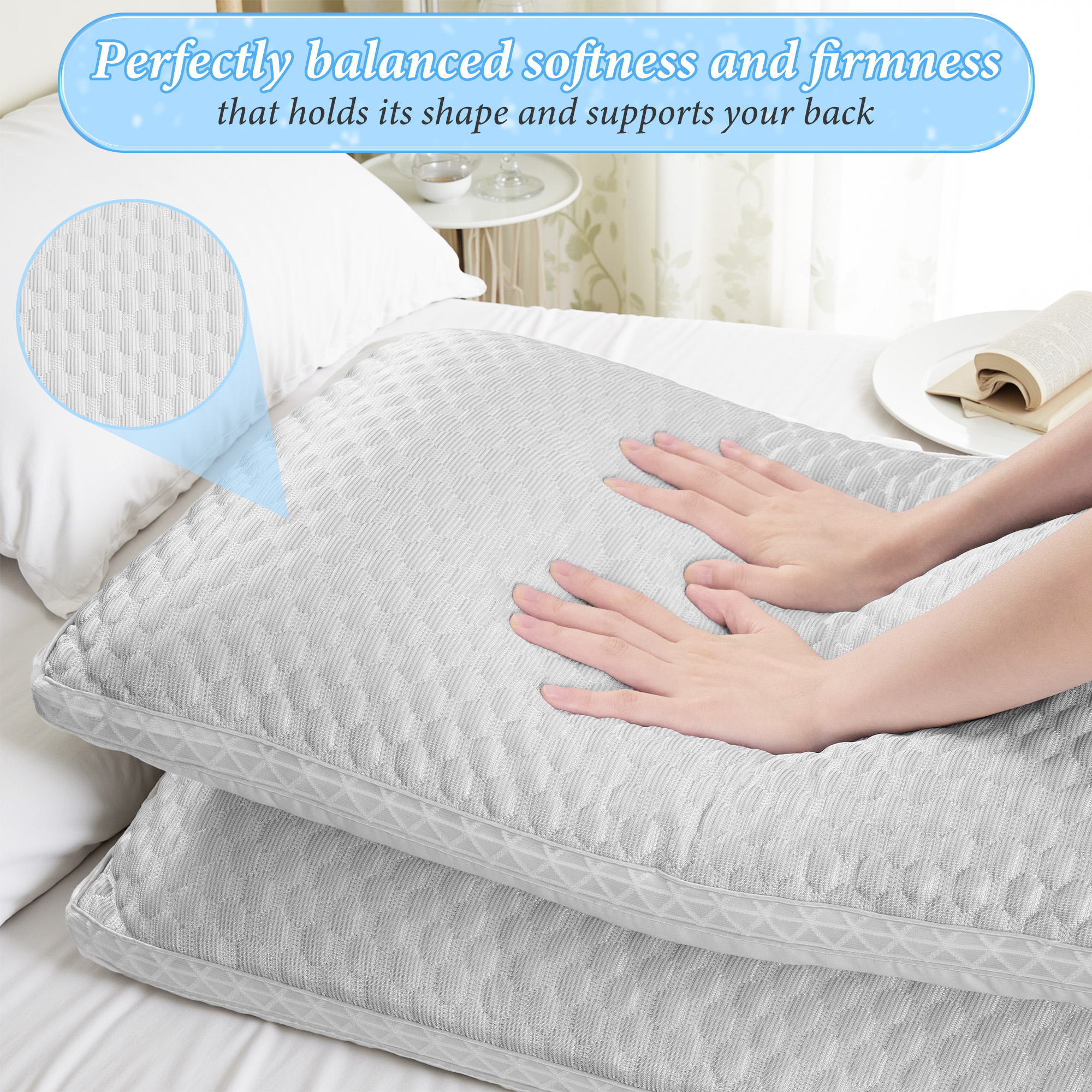 Set of 2 Pillows - 900g Breathable Filling, Adjustable Zipper & Machine Washable