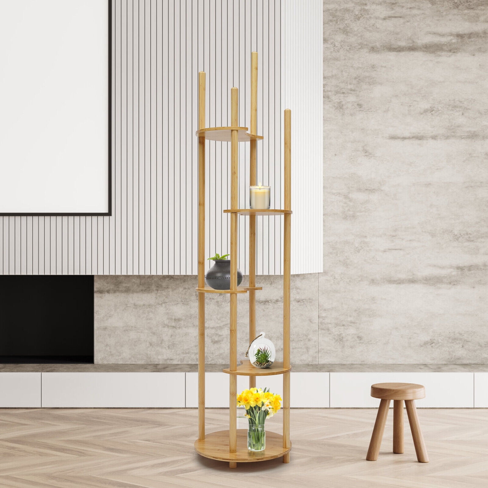 Fichiouy 5 Tier Indoor Corner Flower Pot Rack Tall Bamboo Plant Stand