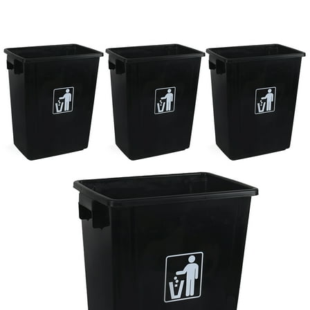Xyskin Plastic Kitchen Trash Cans, Rectangular Commercial Office Wastebasket, 12 Gallon (Pack of 4), Black
