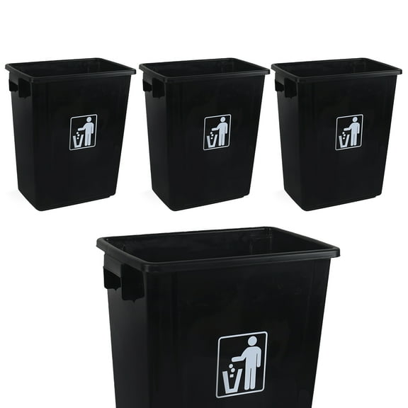 Xyskin Plastic Kitchen Trash Cans, Rectangular Commercial Office Wastebasket, 12 Gallon (Pack of 4), Black