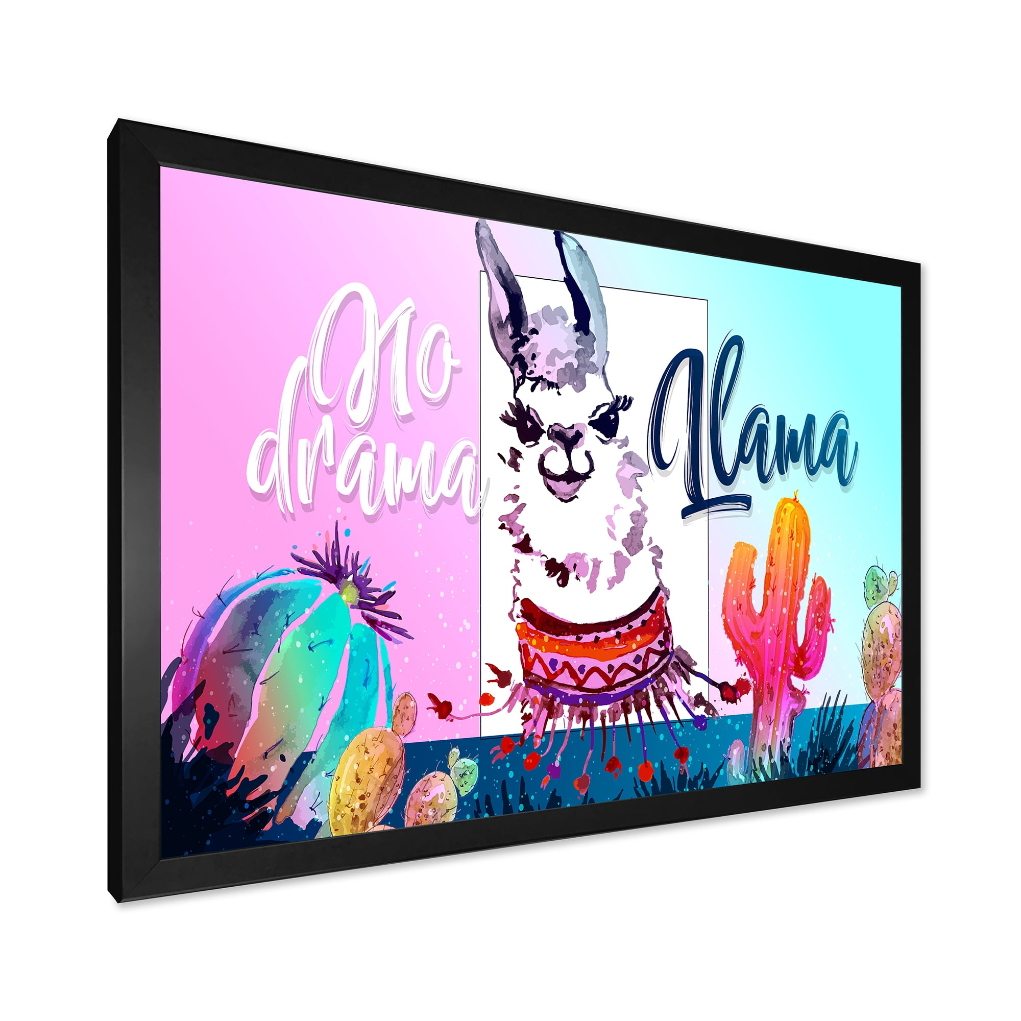 Designart 'No Drama and Colorful Llama' Children's Art Framed Art Print