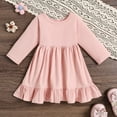 thumbnail image 2 of Huowey Toddler Little Girls Autumn Solid Color Dress Girls Long Sleeve Crew Neck A-Line Skirt Cute Dailywear, 18-24 Months, 2 of 7