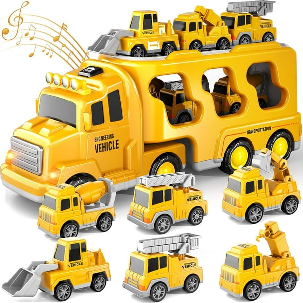 Doloowee Juguetes para camiones de policía para niños pequeños de 3, 4, 5 y 6 años, camión 7 en 1, coche de juguete con potencia de fricción, regalos de cumpleaños de Navidad para niños y niñas de 3 a