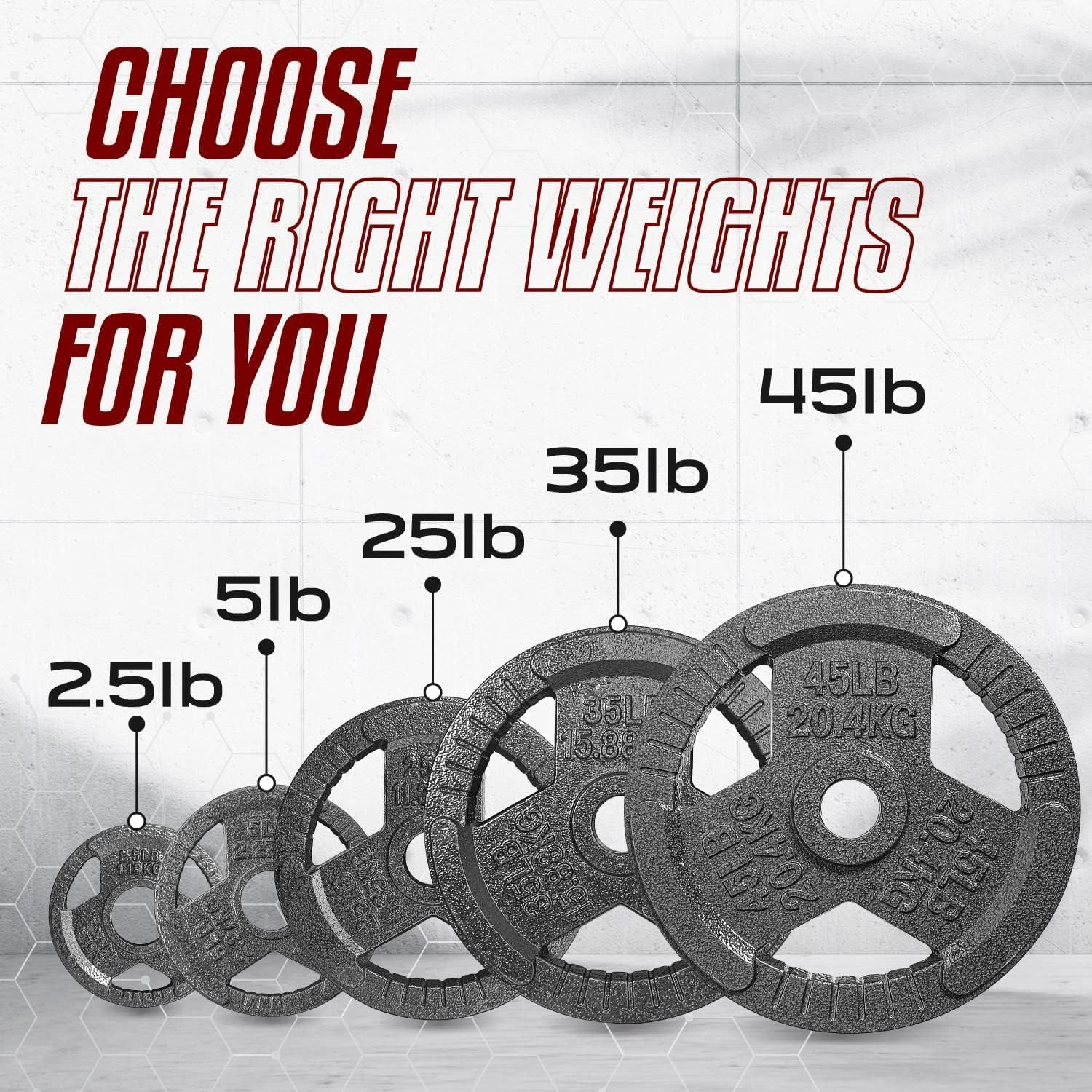 Yes4All Tri-Grip Handles Olympic Weight Plates/Cast Iron Weight Plates, Suitable for Barbell Exercises, Strength, Flexibility Training