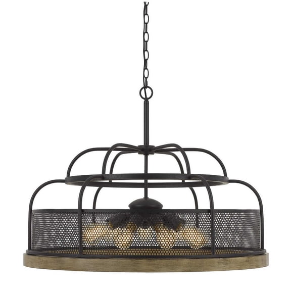 Cal Lighting Akaki 60W 9-Light Pine/Iron Metal Chandelier in Black