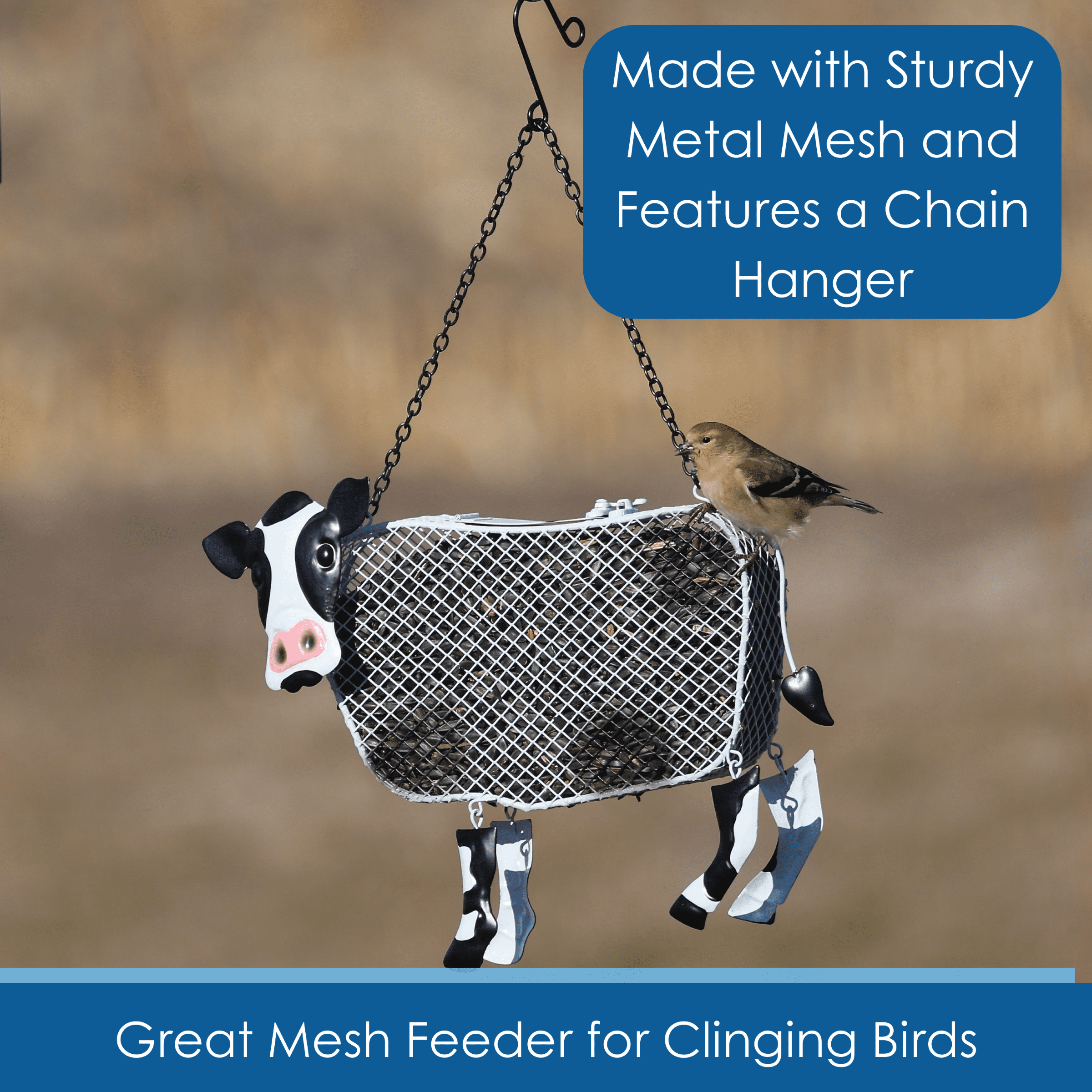 Gift Essentials Metal Mesh Bird Feeder, Sunflower Seed Feeder, Cow