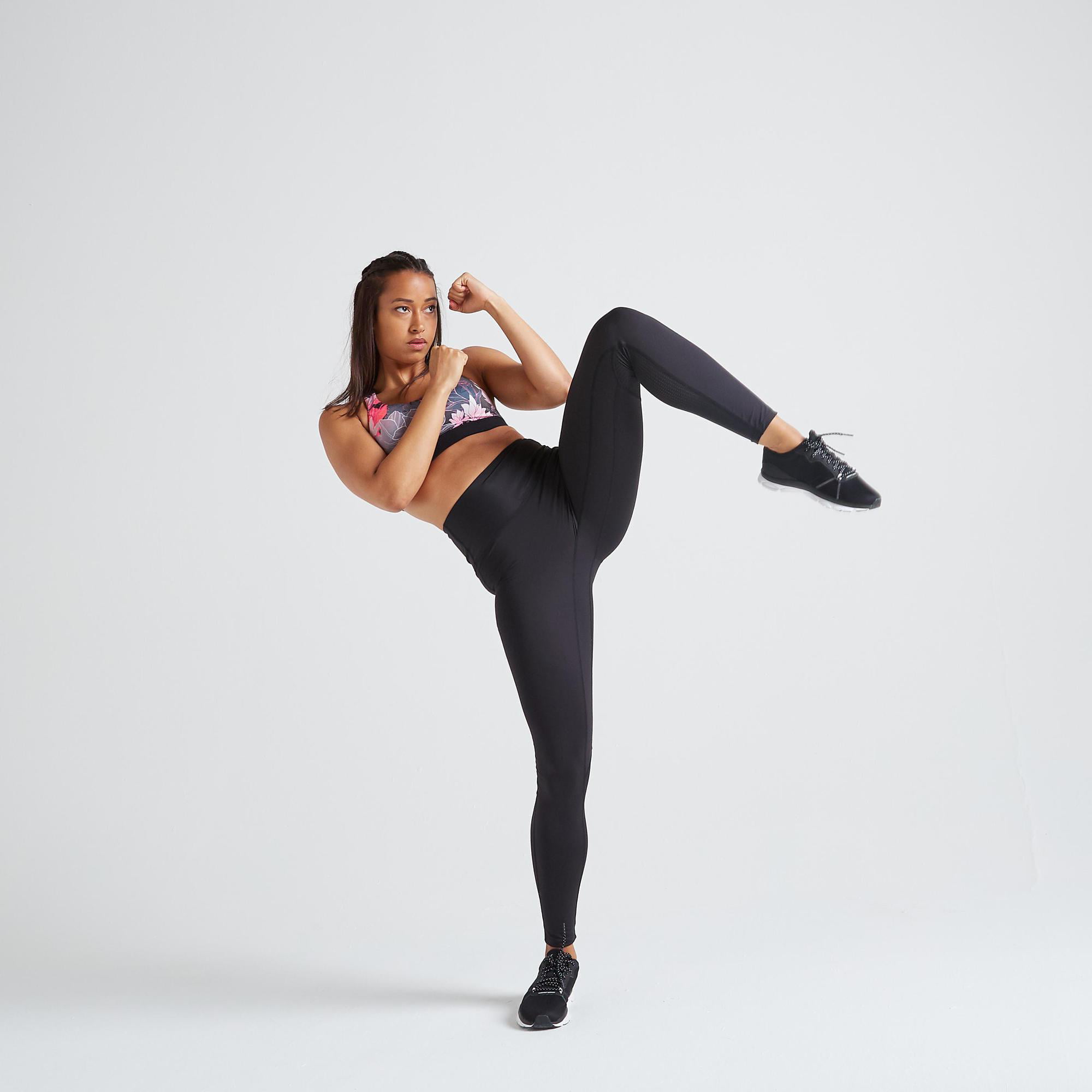 Women's shaping fitness cardio high-waisted leggings, black - Decathlon