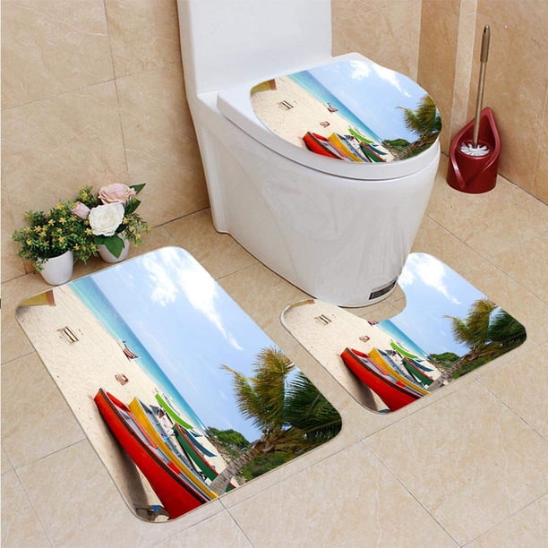 JSDART Puerto Rico Crash Beach Boats Horizontal 3 Piece Bathroom Rugs ...