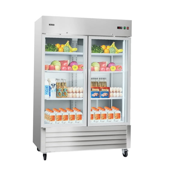 VEVOR Commercial Reach-In Refrigerator 54" W, 44 Cu.Ft Stainless Steel Upright Refrigerator with Double Glass Doors, Auto-Defrost, 8 Adjustable Shelves, 32 to 50℉ Temp Control, ETL Certified