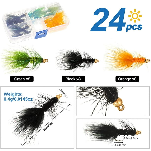 Bqhagfte 24 Pieces Woolly Bugger Streamer Fly Fishing Flies Nymph Trout Fly Assortment Streamer Assortment Trout Fishing Flies With Fly Box
