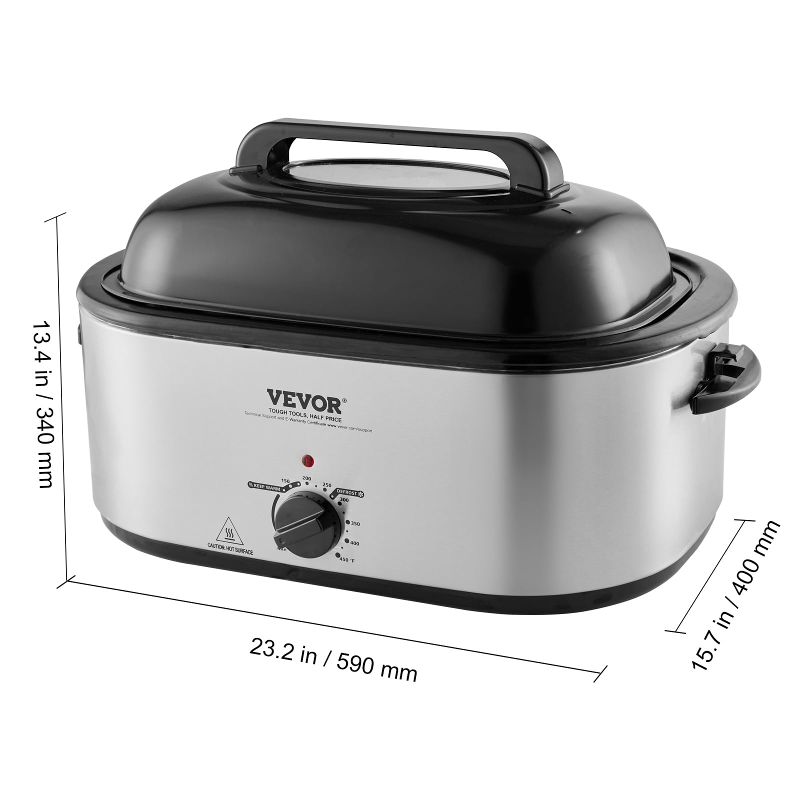 VEVOR Electric Roaster Oven, 26 QT Turkey Roaster Oven with Self-Basting Lid, 1450W Roaster Oven with Defrost & Warm Function, Adjustable Temperature, Removable Pan & Rack, Fits Turkeys Up to 30LBS