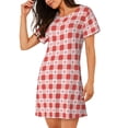 thumbnail image 2 of Balery Checkered Christmas With Snowflakes Camisón de manga corta con cuello redondo para mujer, cómodo y elegante., 2 of 6