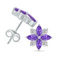 thumbnail image 2 of SZUL Women's 1 CTW Marquise Shape Amethyst and Lab Grown Diamond Flower Earrings in 10K White Gold, 2 of 4
