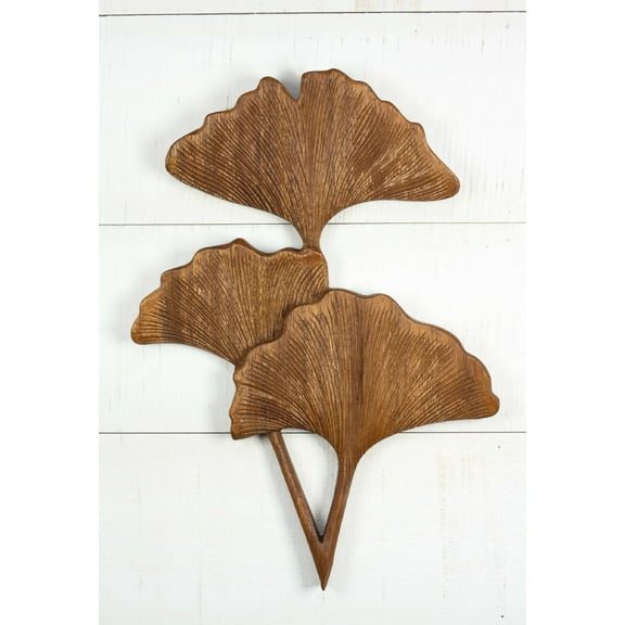 Hand Carved Wooden Ginkgo Leaves Wall Panel – Trio Botanical Wall Art, Nature-Inspired Rustic Decor
