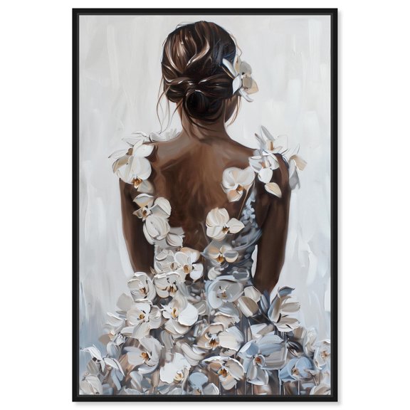 Her Ivory Blossom Dress Canvas Inspiring Women Protraits by Art Remedy, Black Frame, 10" x 15"