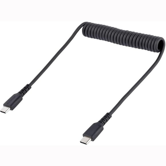 StarTech.com 20in (50cm) USB C Charging Cable, Coiled Heavy Duty Fast Charge & Sync USB-C Cable, USB 2.0 Type-C Cable, Rugged Aramid Fiber, Durable Male to Male USB Cable, Black (R2CCC-50C-USB-CABLE)