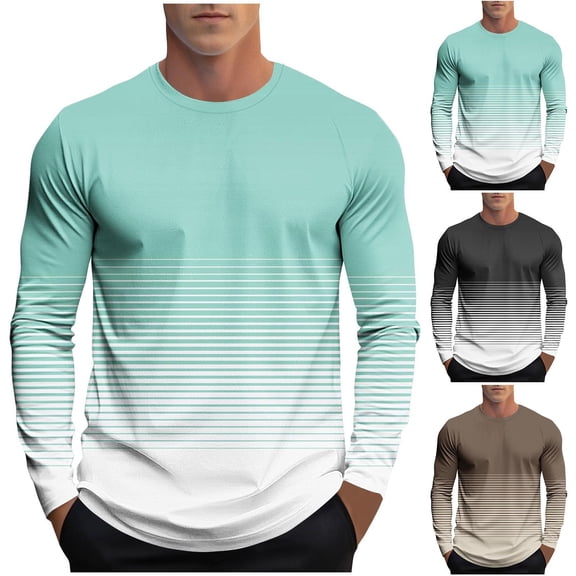 KeShDi Mens Sweatshirt Mens Flannel Shirt Men Fashion Casual Striped Print Sports Long Sleeves Round-Neck Blouses Shirts Black 2X