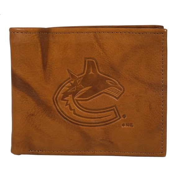 Vancouver Hockey Canucks Brown Leather Embossed Bifold Passcase Wallet