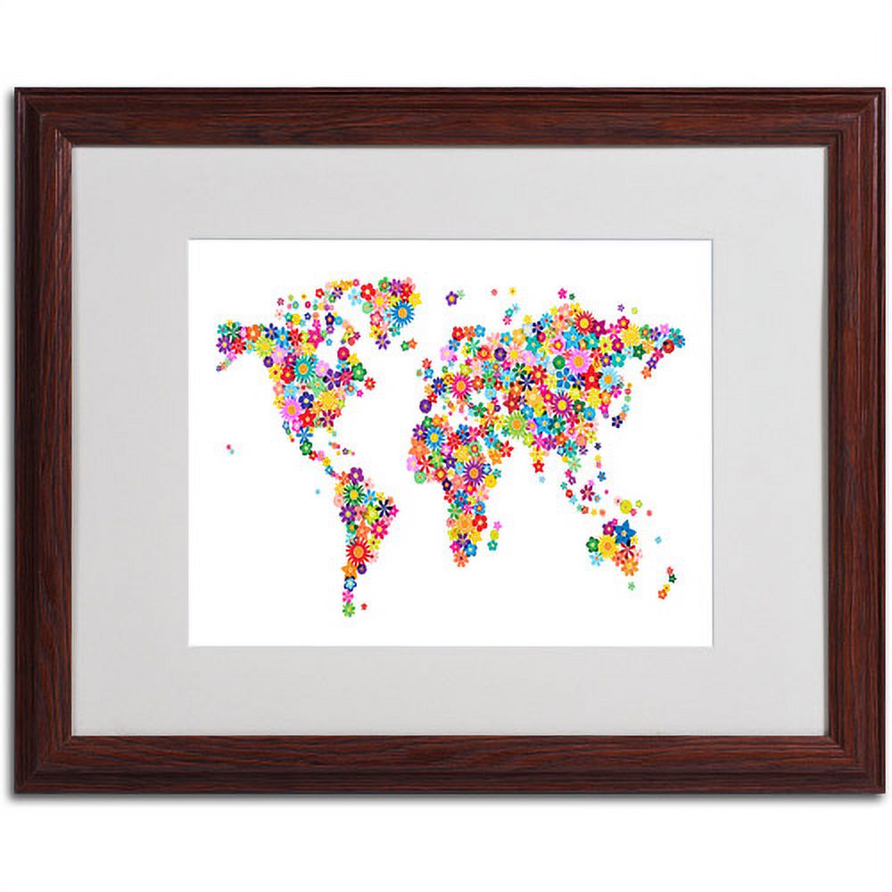 Trademark Fine Art "Flowers World Map 2" Matted Framed Art by Michael Tompsett