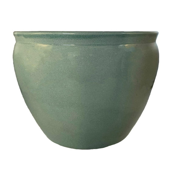 Chinese Porcelain Fish Bowl Planters in Celadon Crackle (14" dia by 11" H. Inside rim is 11 1/4". Base is 9".) - Oriental Furniture Warehouse