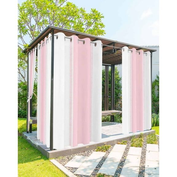 Outdoor Curtains for Patio, Valentines Day, Waterproof Blackout Outside Curtain for Porch/Pergola, Minimalist Pink Stripes Solid Color Thermal Insulated Drapes for Cabana, 1 Panel, 54 x 84 Inch