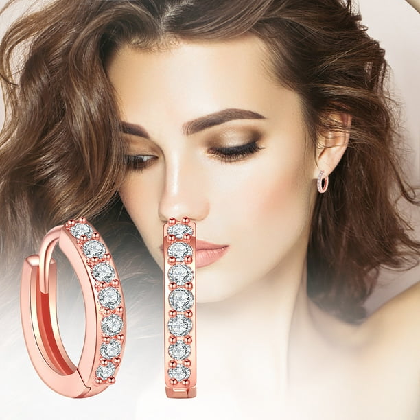 Pendientes para mujer, regalos para mujer, color dorado, con diamantes de imitación, aros, pendientes de botón.