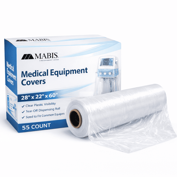 MABIS Clear Disposable Medical Equipment Covers on Roll — 28" x 22" x 60", Protective Dust & Moisture Barrier, 55 Count