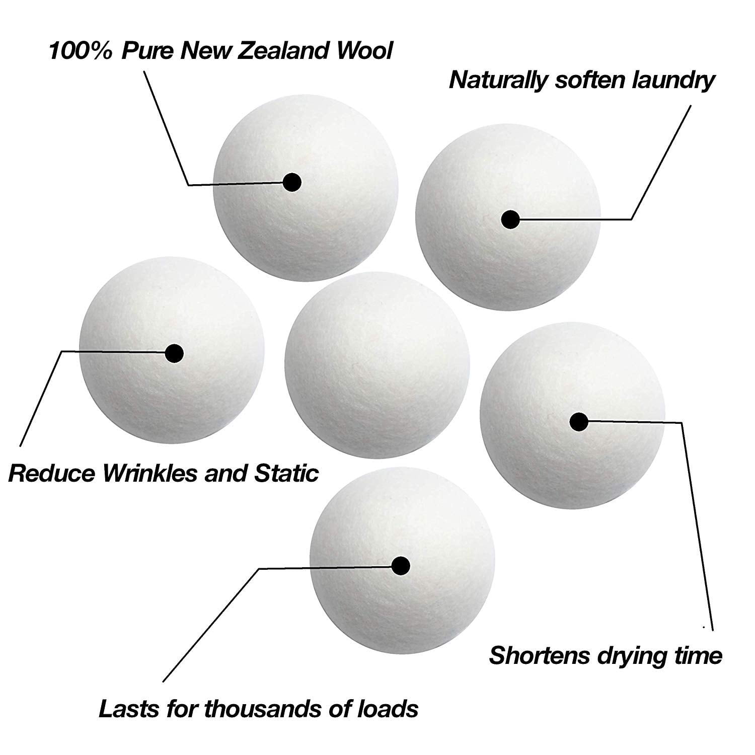 Woolzies Wool Dryer Balls Organic: 6 XL Laundry Balls for Dryer + 10 ml  Citrus Clean Essential Oil Combo for use as 100% Pure and Natural Fabric