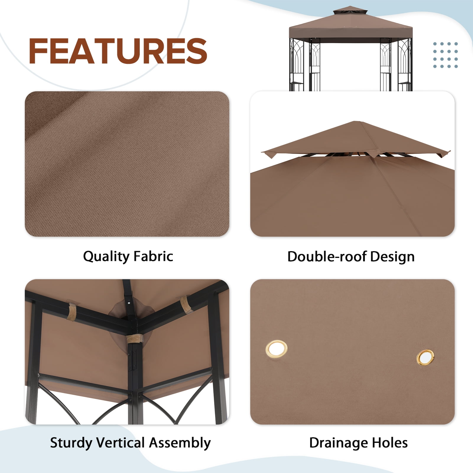 EAGLE PEAK 8 ft. x 8 ft. Outdoor Patio Gazebo with Double Roof,Brown