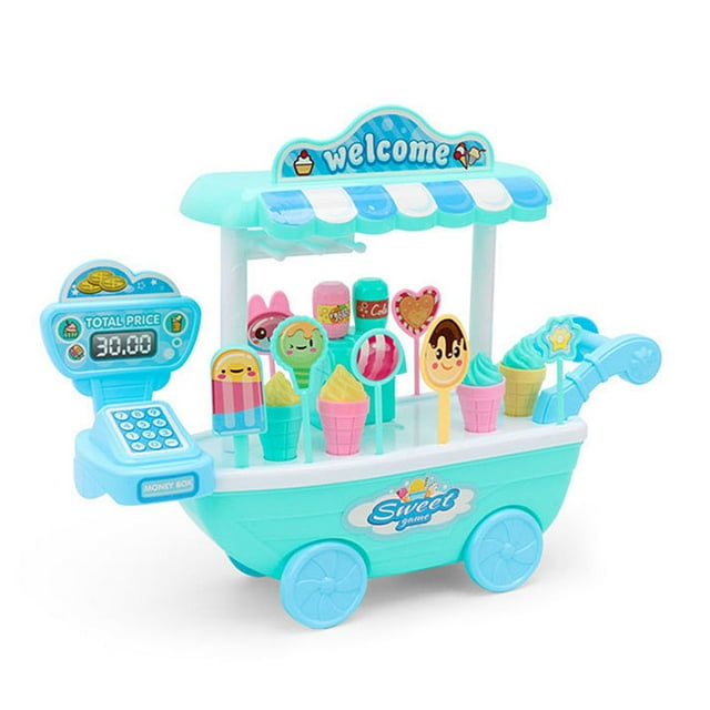 AMERTEER HLONK Lollipop Trolley Detailed Design Durable Plastic Kids Simulational Candy Shop for Home(Blue)