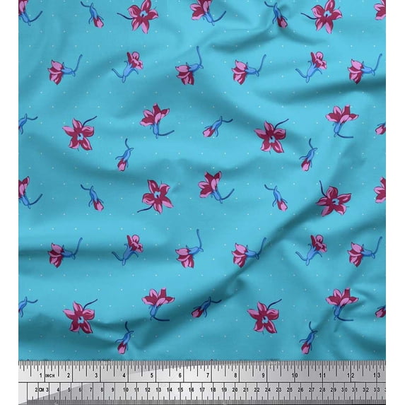 Soimoi Cotton Duck Fabric Dot & Wildflower Floral Decor Fabric Printed Yard 56 Inch Wide