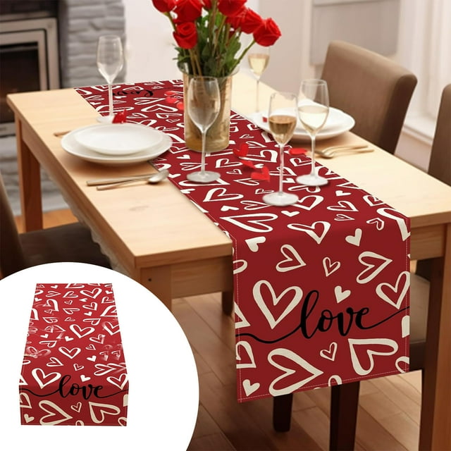 Boovnll Valentines Day Table Runner, 13x71" Valentine's Day Printing Table Runner, Valentines Table Runner for Holiday Kitchen Dining Table, Party Decor, Valentines Day Decorations