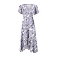 thumbnail image 4 of WTOBBY Women's V-Neck Waisted Floral Print Short Sleeve Dress with Ruffle Accent, Feminine and Comfortable for Spring Summer Fashion,Purple XL, 4 of 5