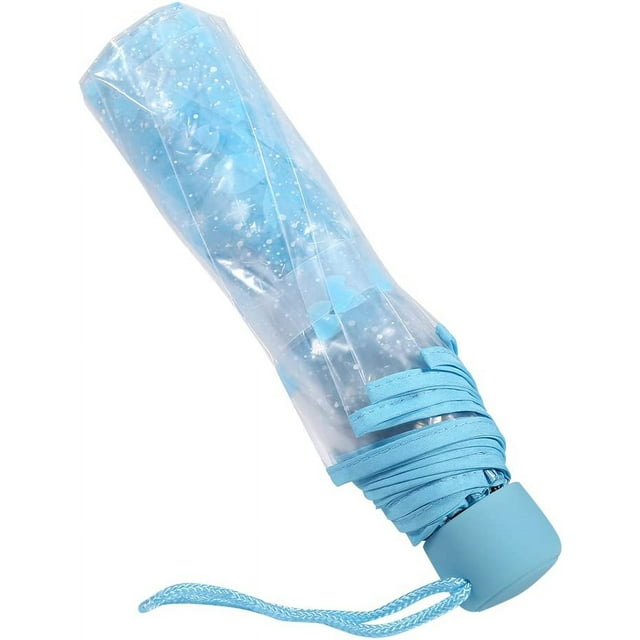 Paraguas Plegable Transparente, Paraguas de Viaje Compacto, Mini Paraguas Portátiles Pequeños con Romántico Patrón de Flor de Cerezo A Prueba de Viento, A Prueba de Lluvia (Azul)
