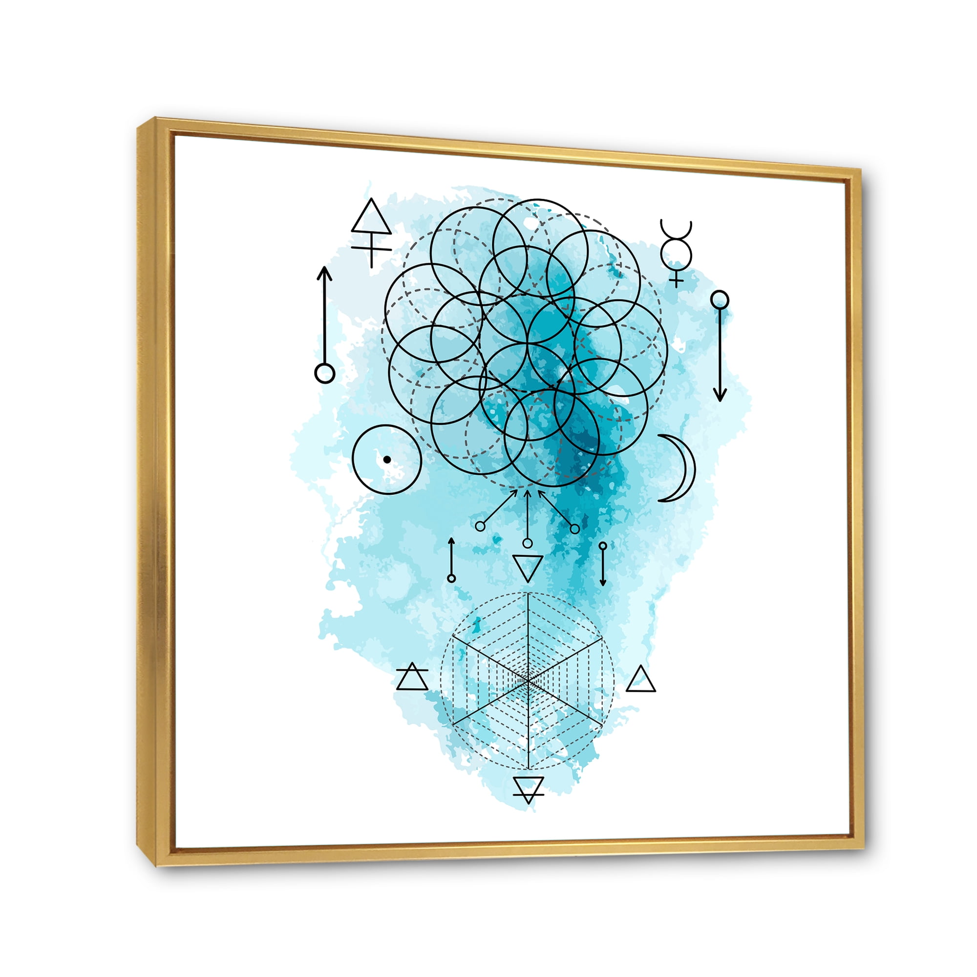 Designart 'Sacred Geometry and Symbol of Alchemy I' Bohemian & Eclectic Framed Canvas Wall Art Print