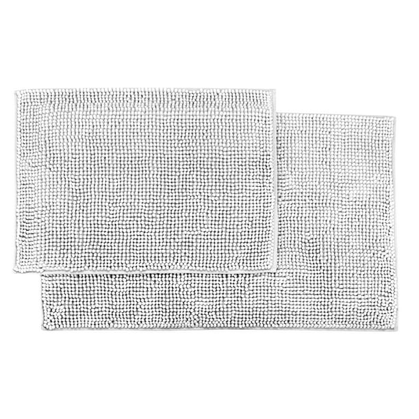 Broadway Bath Chenille Bath Mat Set, 1 Small 17 x 24 and 1 Large 18 x 28  inch Mat in White ( 2 pack)