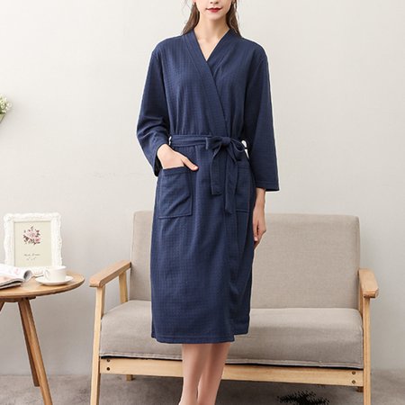 

Fast -drying yukuWomen Water Absorption Bath Robe Solid Waffle Bathrobe Spa Home Dress Nightgown