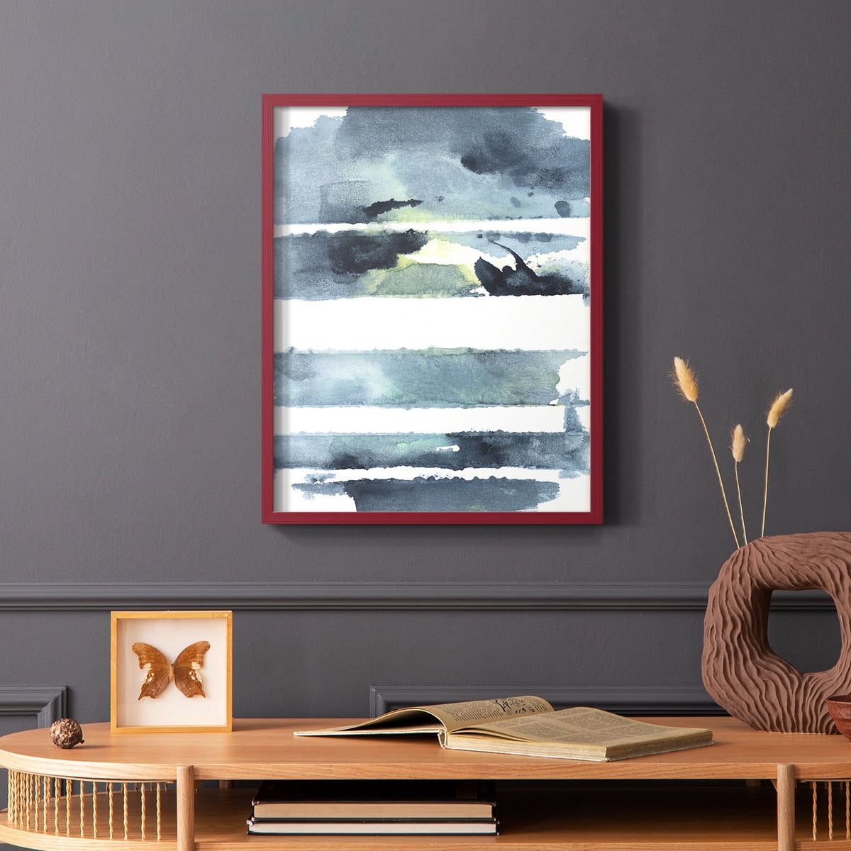Blue Memories I Framed Print in Red Solid Wood Framed Print No Nail Hanging
