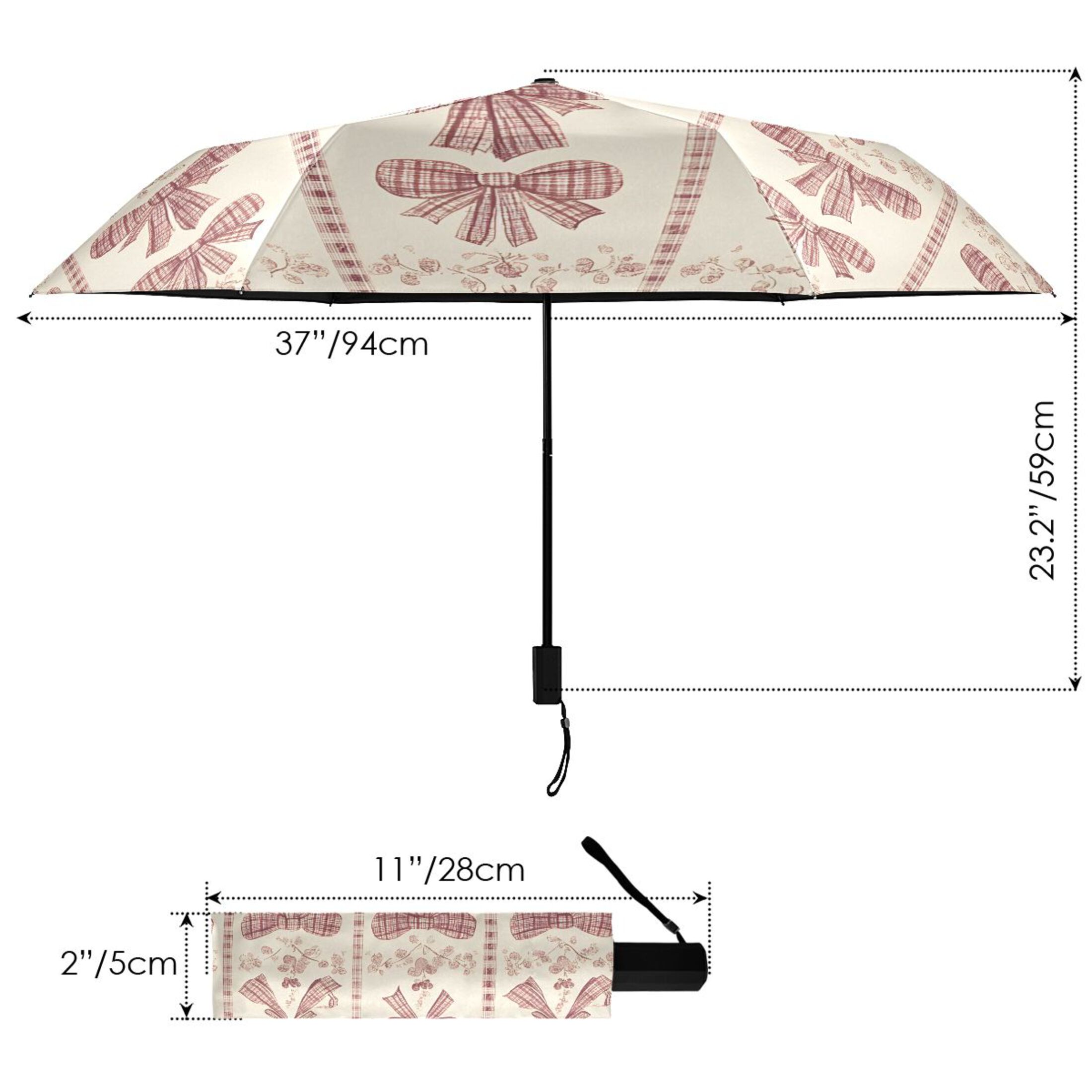 ALAZA Retro Bows UPF 50+ Compact Folding Umbrella for Rain Travel Umbrella Packable