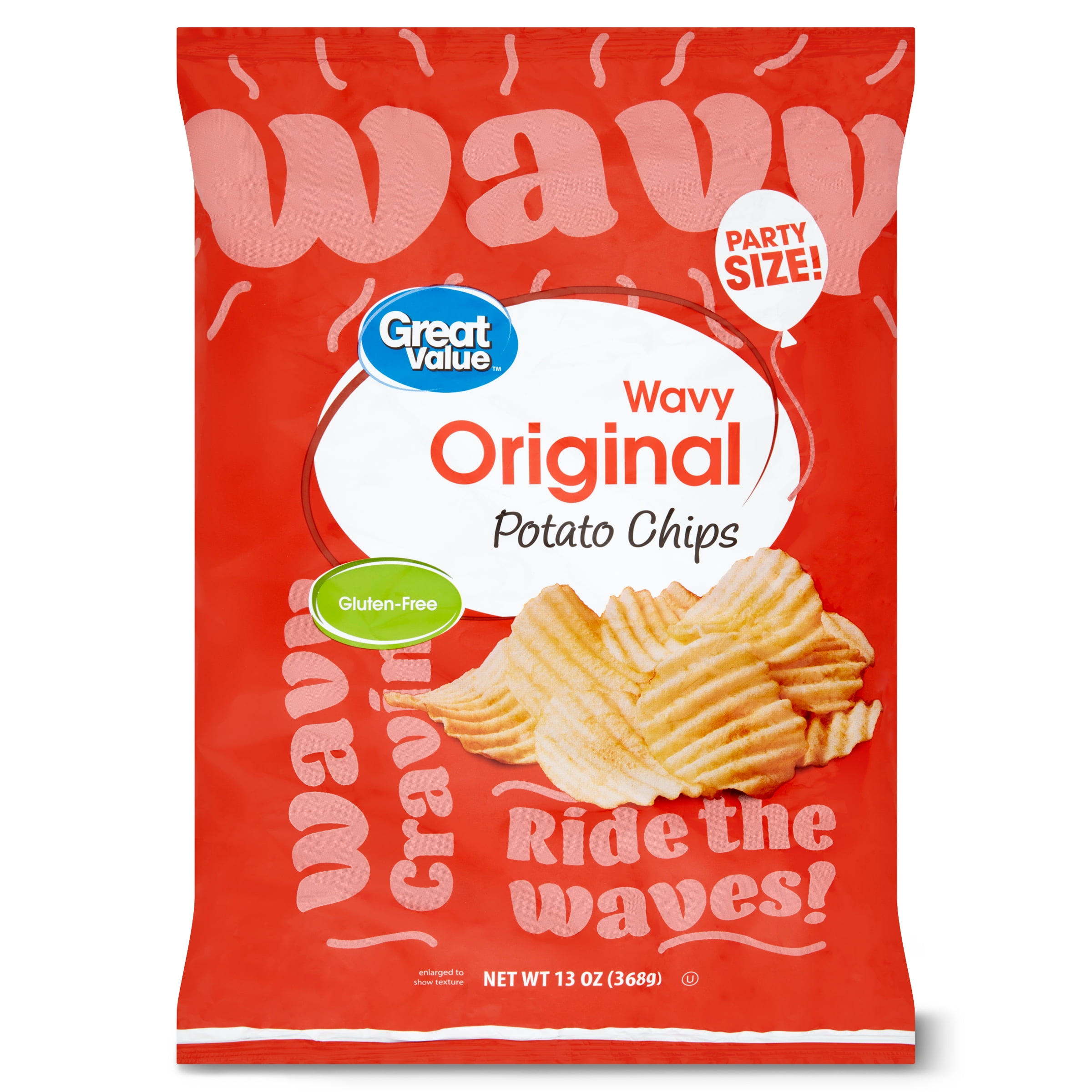 Great Value Party Size Original Wavy Potato Chips, 13 oz
