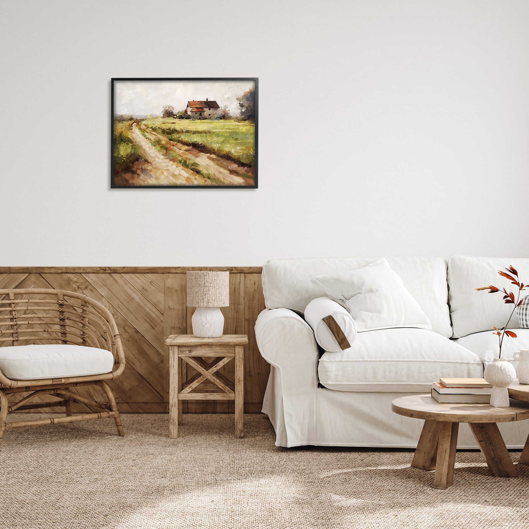 Stupell Industries Country Path to Barn Landscape Painting Black Framed Art Print Wall Art, 30 x 24