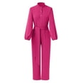 thumbnail image 6 of Jumpsuit Women Casual Jumpsuits Loose Fit Belted Dressy Long Sleeve Crewneck Autumn Jumpsuit Long Wide Legs Formal Rompers,Pink Women'S Polyester Jumpsuit XL, 6 of 7