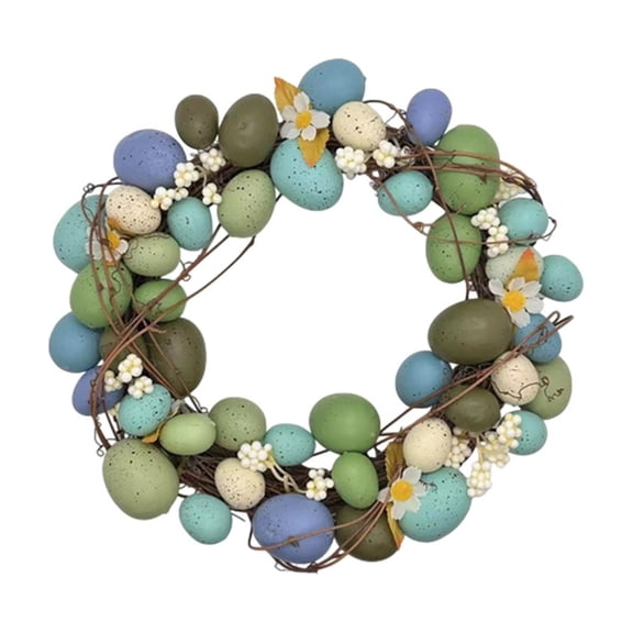 Beforeyayn Easter Egg Wreath Decoration, Artificial Ring with Hanging Colorful Eggs, Party Scene Door Hanging for Spring, Indoor, Wall and Table Centerpiece