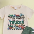 thumbnail image 5 of TOWED22 Baby Boy Summer Clothes 2pcs Short Sleeve Shirt Cotton Shorts Dinosaur Truck Print Outfits(Beige,12-18 M), 5 of 5
