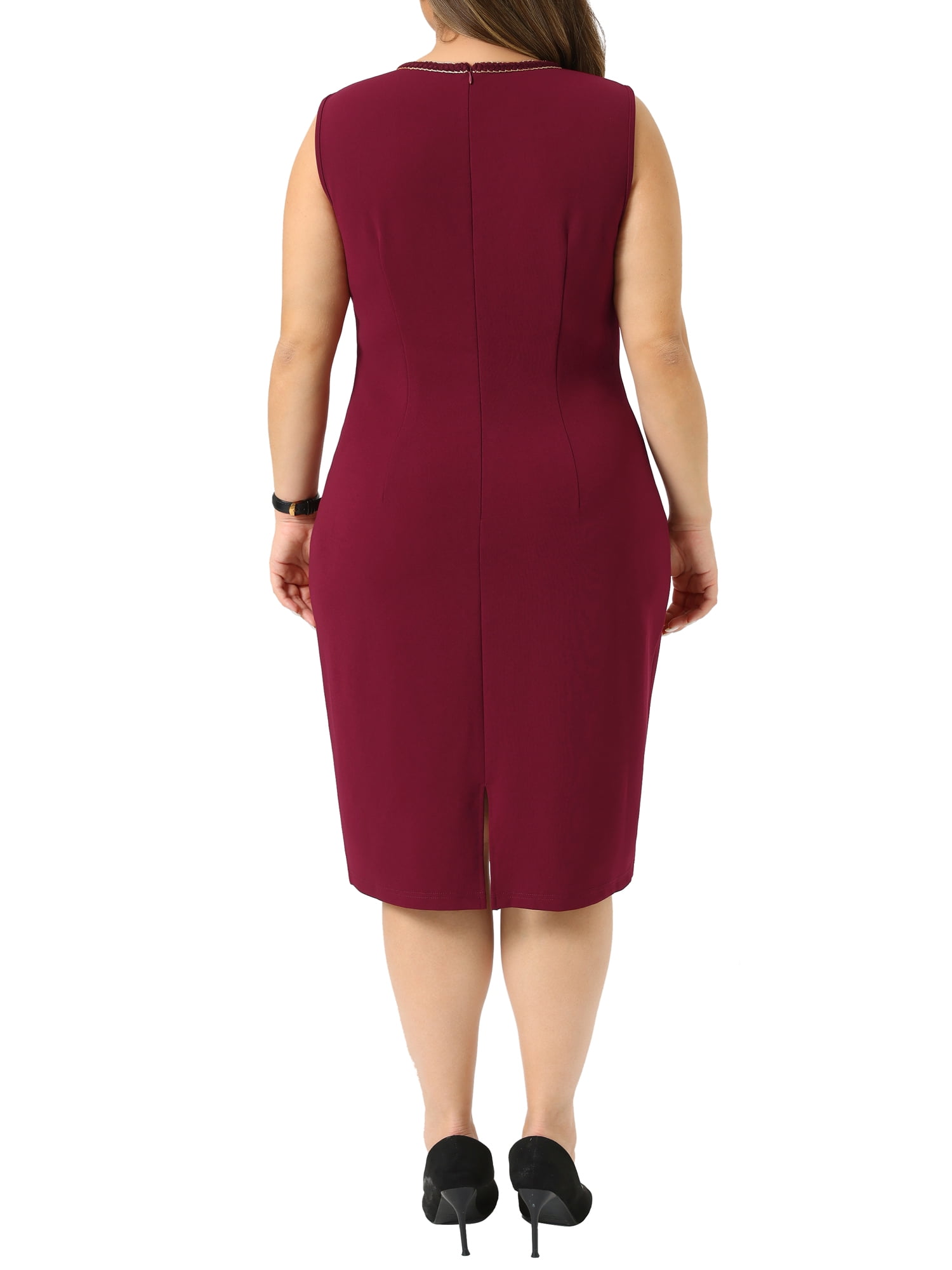 DARING DIVA Women's Plus Size Crew Neck Sleeveless Dress 1X Burgundy