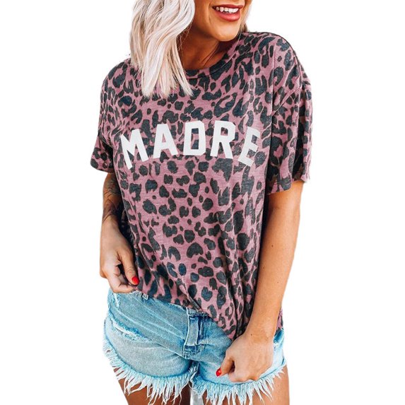 Cross-Border European And American Spring/Summer New Women's Blouse Madre Leopard Print Round Neck Short Sleeve T-Shirt For Women