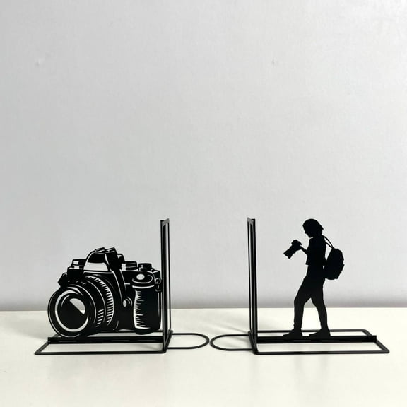 Craftnamesign Custom Photographer Metal Bookend, Photographer Book Shelf Holder, Camera Table Sign