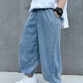 thumbnail image 6 of Favoffer Boys Casual Denim Pants Tencel Solid Color Thin Anti Mosquito Elastic Waist Straight Leg Jeans Summer Running Beach Leisure Trip Wear 5-15Y, 6 of 8