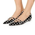 thumbnail image 2 of YDN Women Classic Flats Low Heels Pumps Pointed Closed Toe Slip On Comfortable Double Straps Dressy Slide Shoes Size 11 Black Polka Dot, 2 of 3